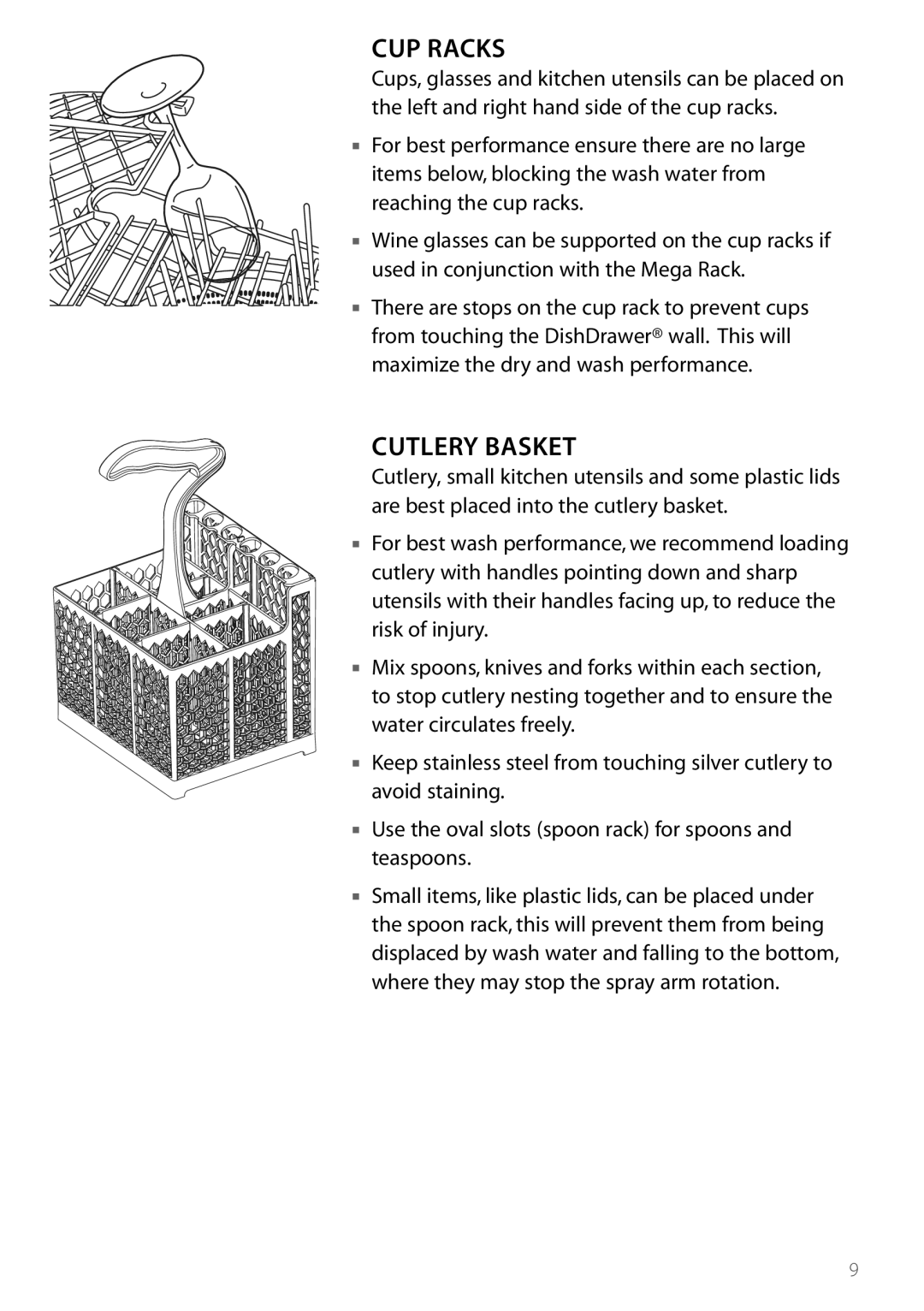 DCS DD124, DD224 manual CUP Racks, Cutlery Basket 