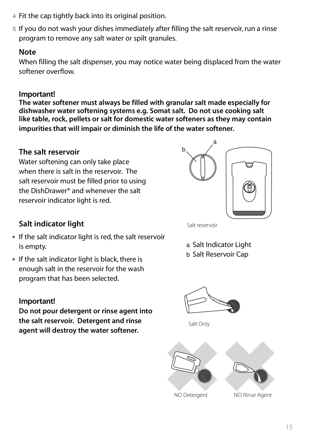 DCS DD124, DD224 manual Salt reservoir, Salt indicator light 