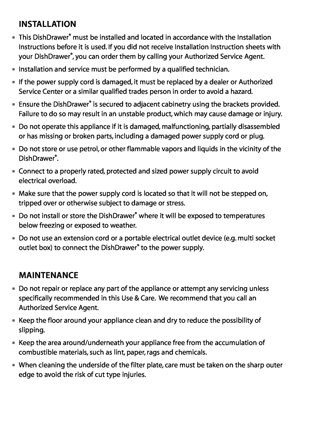 DCS DD124, DD224 manual Installation, Maintenance 