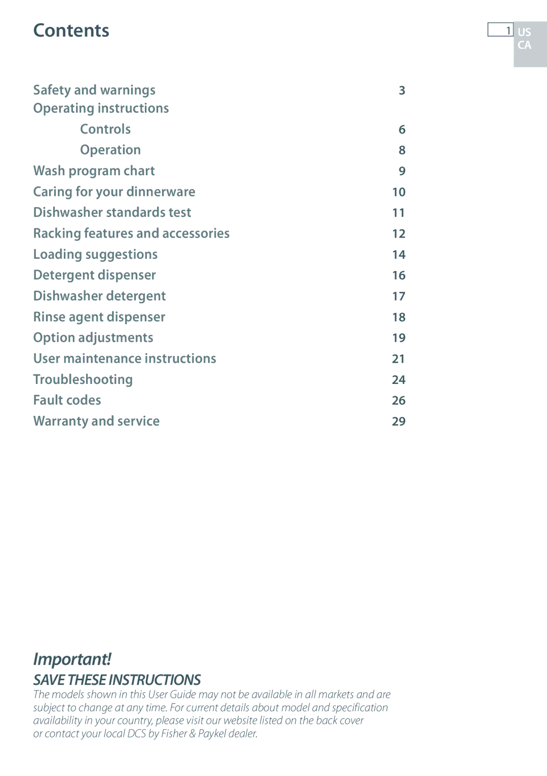 DCS DD24 manual Contents 