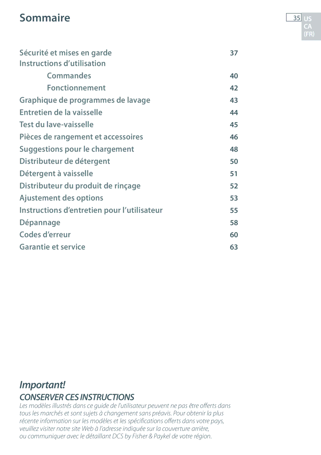 DCS DD24 manual Sommaire 