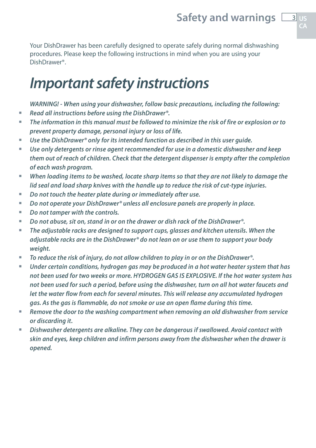 DCS DD24 manual Important safety instructions, Safety and warnings 