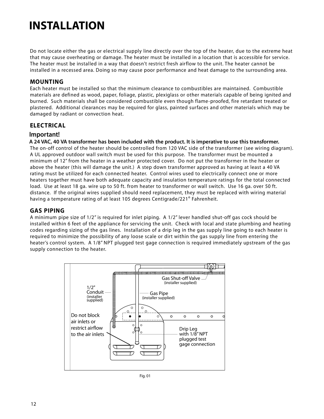 DCS DRH-48N manual Mounting, Electrical, GAS Piping 