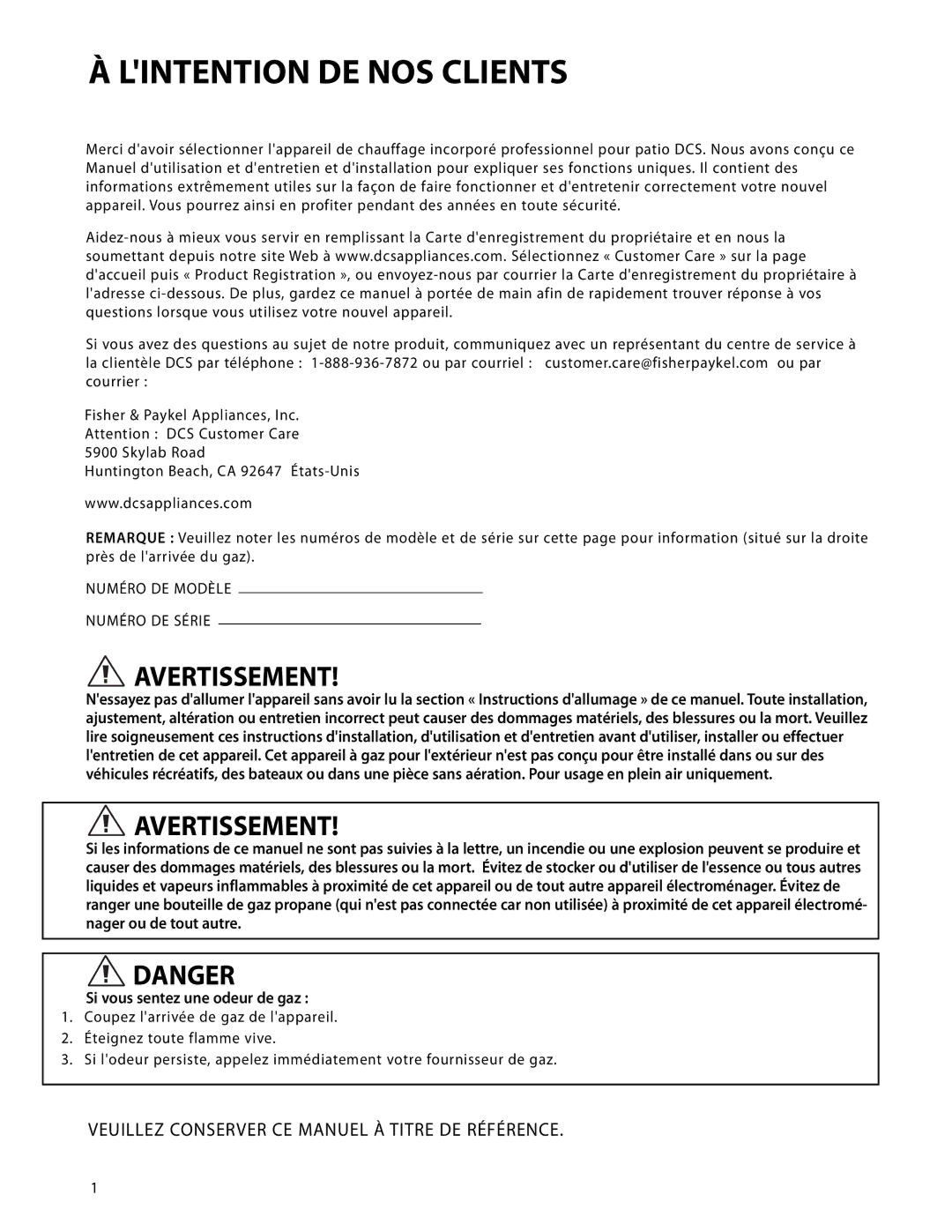 DCS DRH-48N manual Lintention DE NOS Clients, Avertissement 