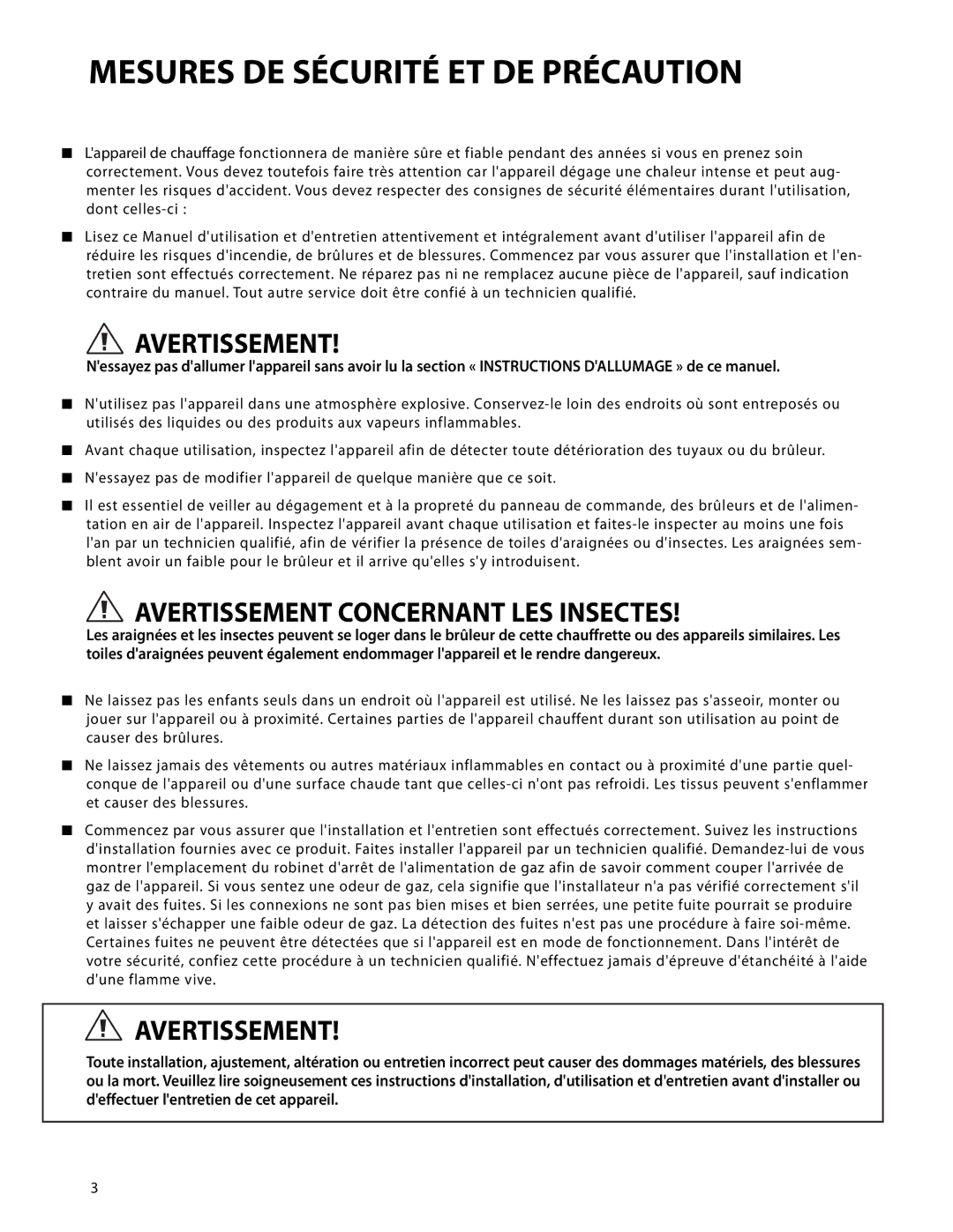 DCS DRH-48N manual Mesures DE Sécurité ET DE Précaution, Avertissement Concernant LES Insectes 