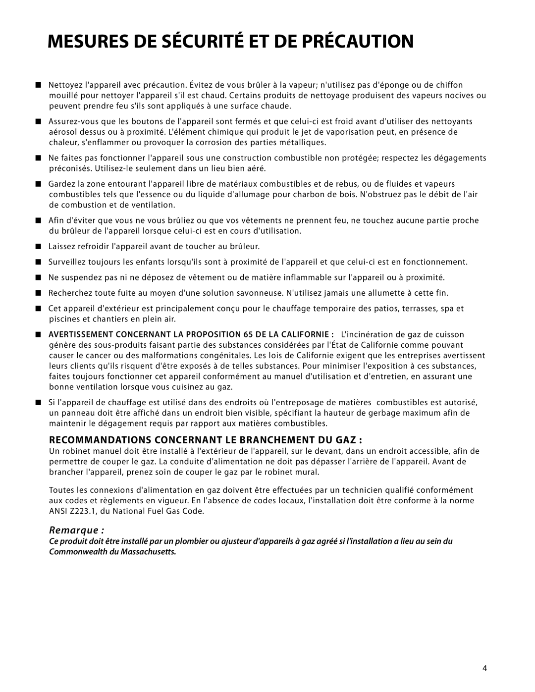 DCS DRH-48N manual Recommandations Concernant LE Branchement DU GAZ, Remarque 