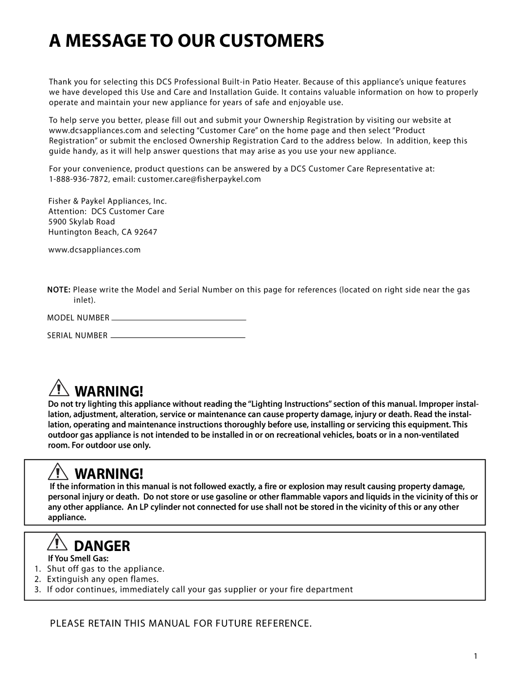 DCS DRH-48N manual Message to OUR Customers 