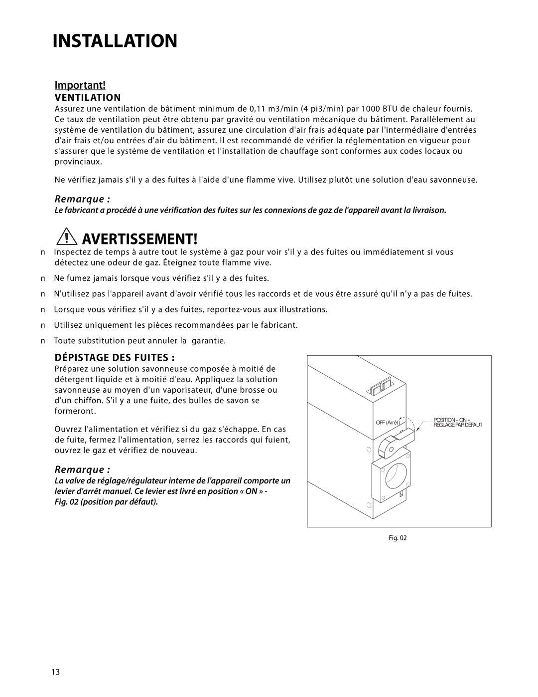 DCS DRH-48N manual Dépistage DES Fuites, Position par défaut 