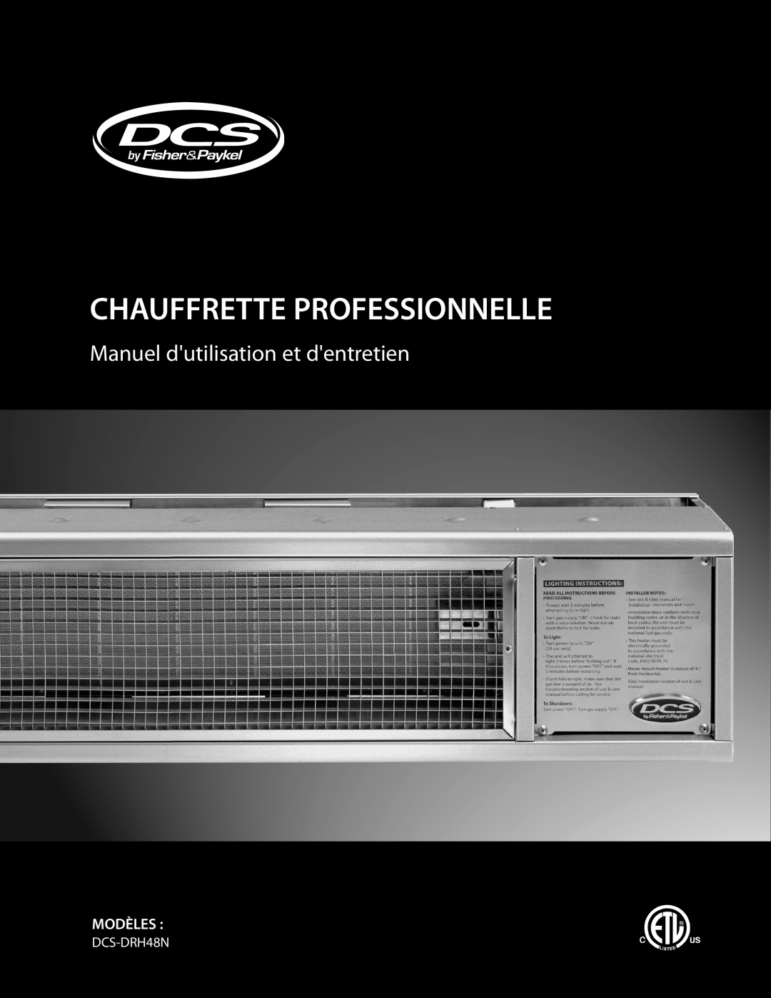 DCS DRH-48N manual Chauffrette Professionnelle, Manuel dutilisation et dentretien, Modèles, DCS-DRH48N 
