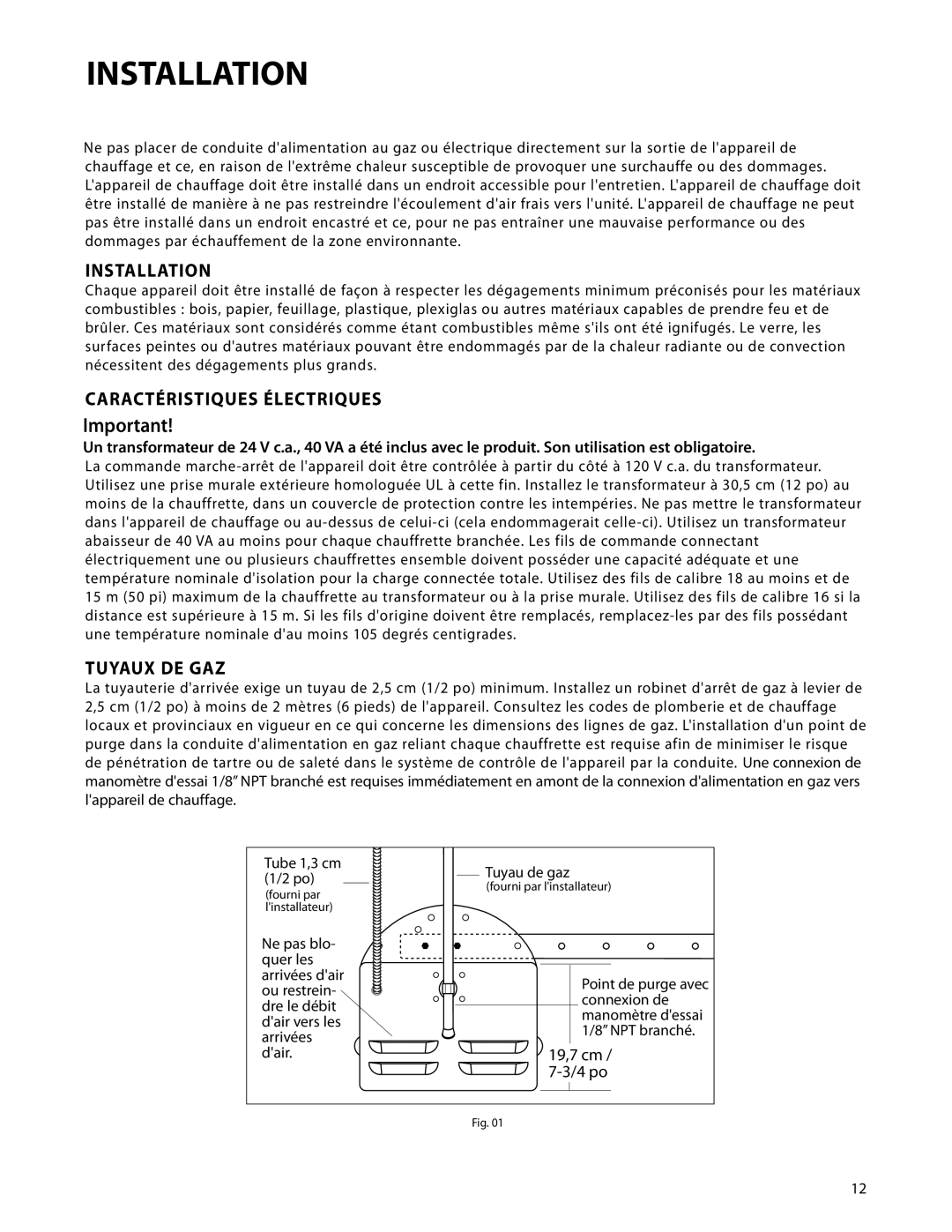 DCS DRH-48N manual Installation, Caractéristiques Électriques, Tuyaux De Gaz, 19,7 cm, 7-3/4 po 