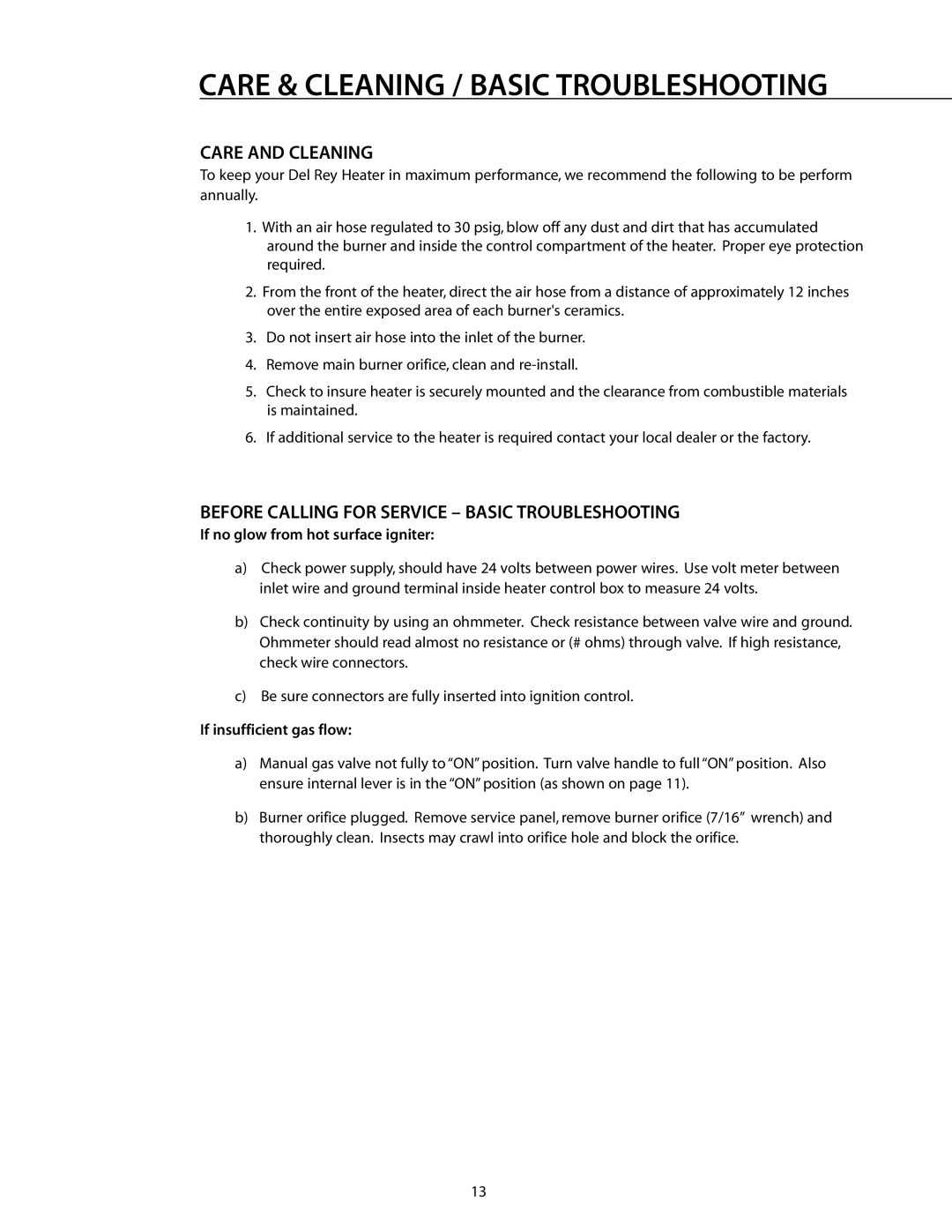 DCS DRH48N Care & Cleaning / Basic Troubleshooting, Care and Cleaning, Before Calling for Service Basic Troubleshooting 