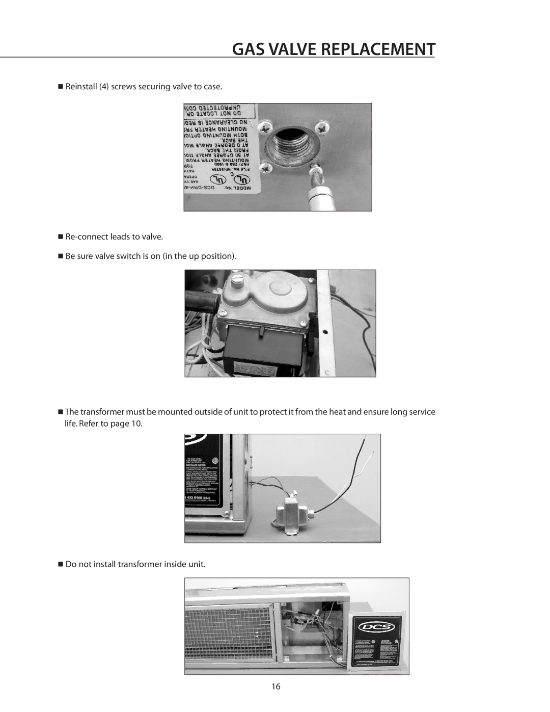 DCS DRH48N installation instructions GAS Valve Replacement 