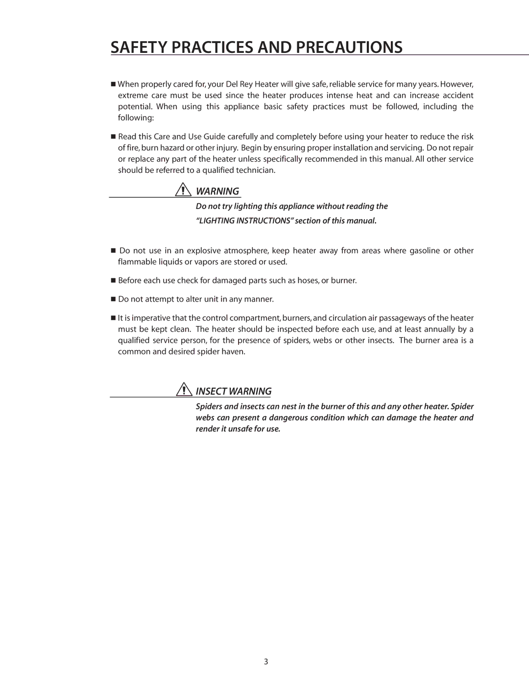 DCS DRH48N installation instructions Safety Practices and Precautions, Insect Warning 