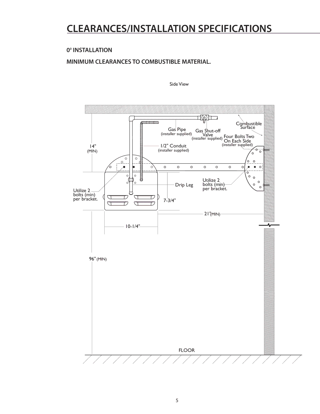 DCS DRH48N CLEARANCES/INSTALLATION Specifications, Installation Minimum Clearances to Combustible Material 