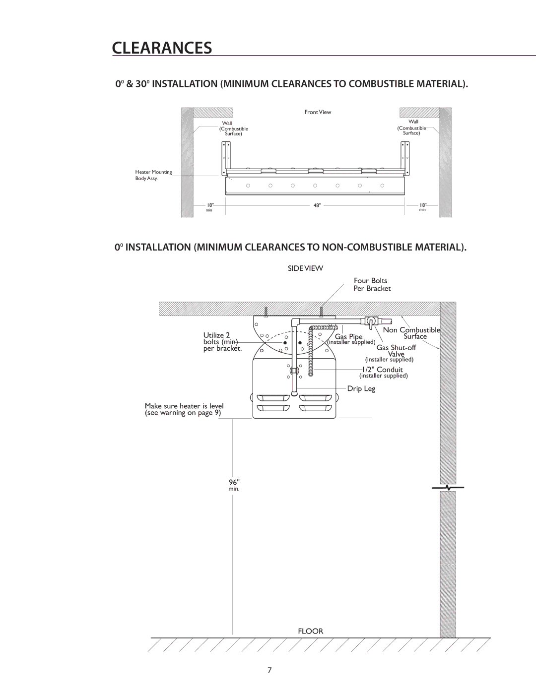 DCS DRH48N installation instructions Installation Minimum Clearances to NON-COMBUSTIBLE Material, Side View 