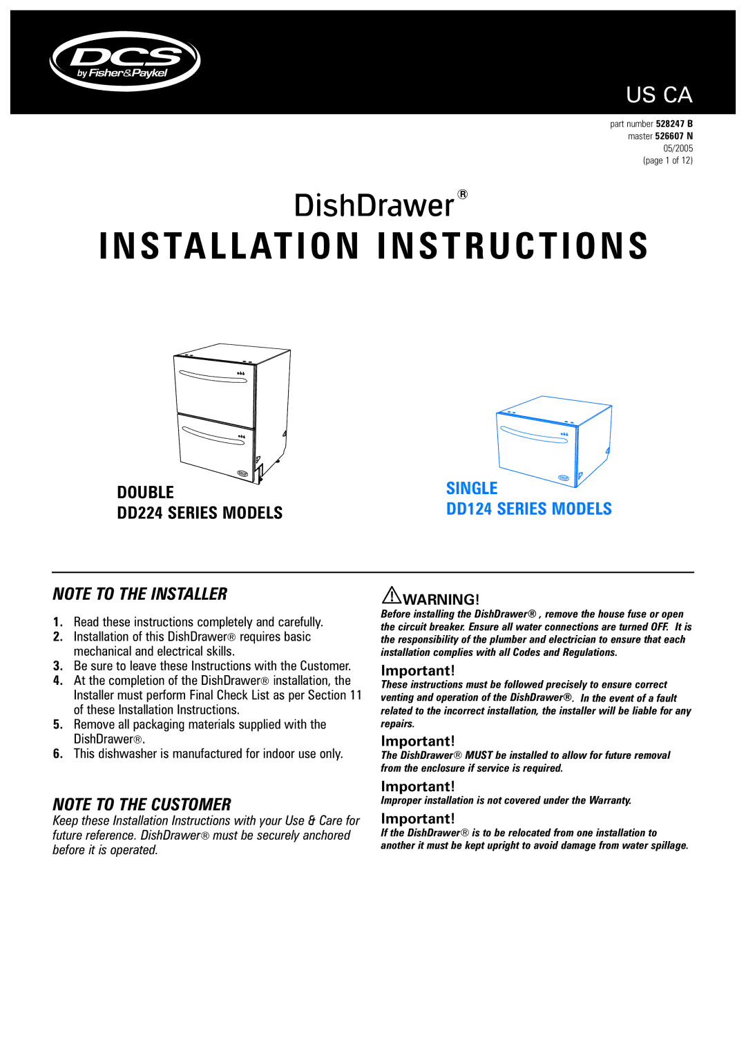 DCS DS224 installation instructions Installation Instructions 