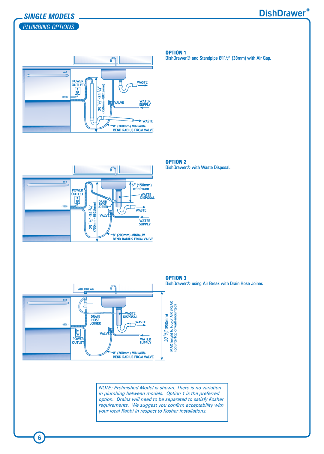 DCS DS224 installation instructions Single Models, Plumbing Options 