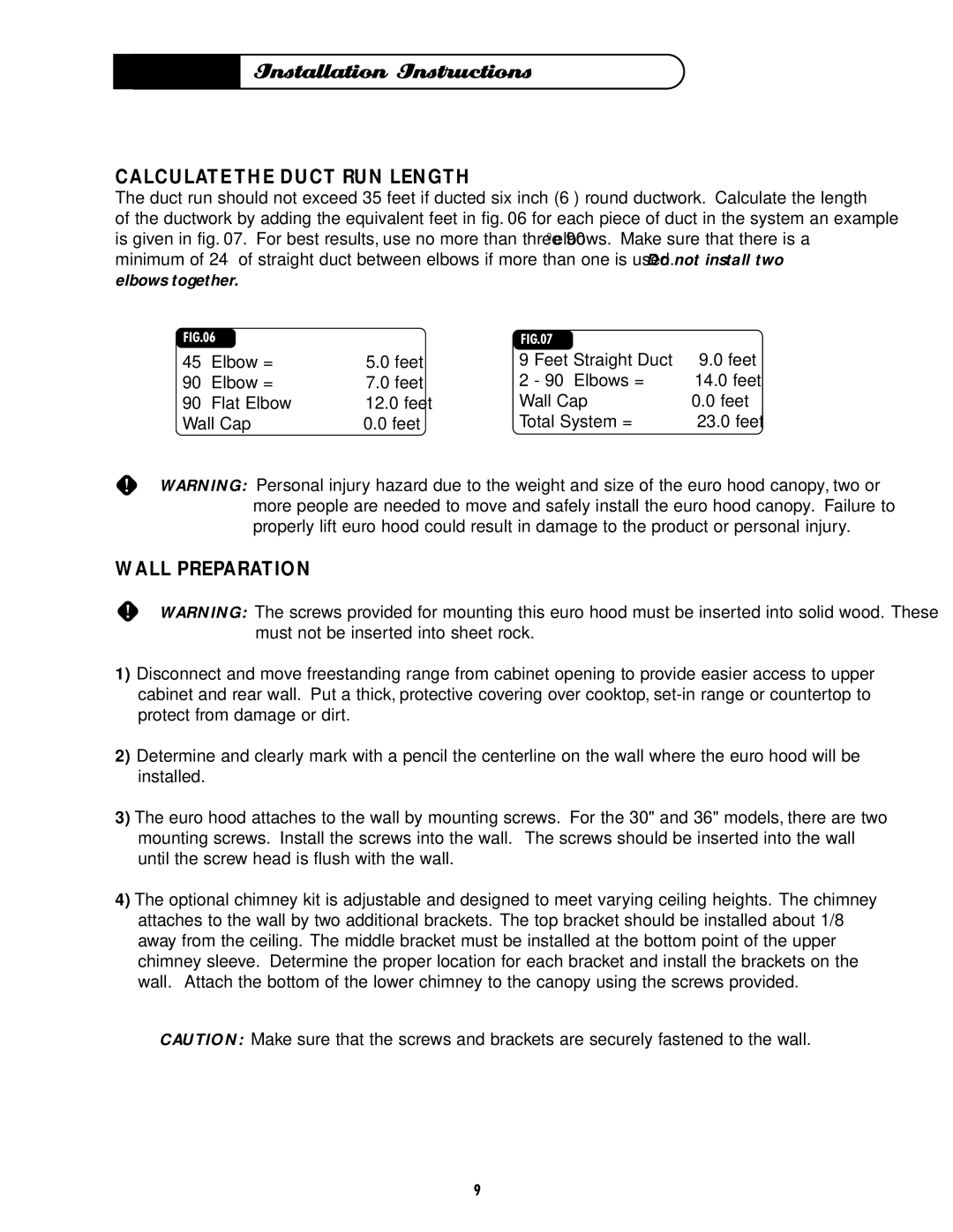 DCS EH-30SS, EH-36SS manual Calculate the Duct RUN Length, Wall Preparation 