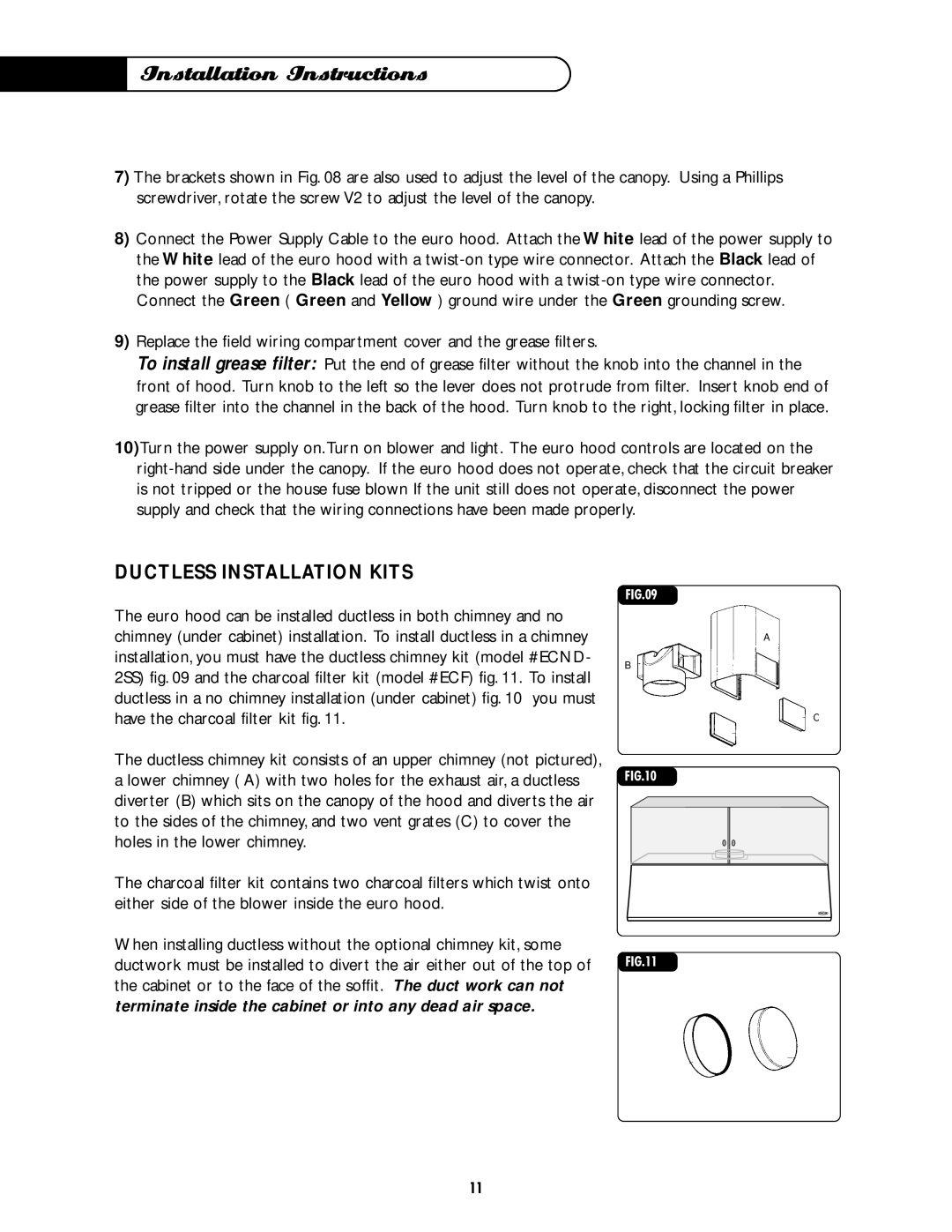 DCS EH-30SS, EH-36SS manual Ductless Installation Kits 