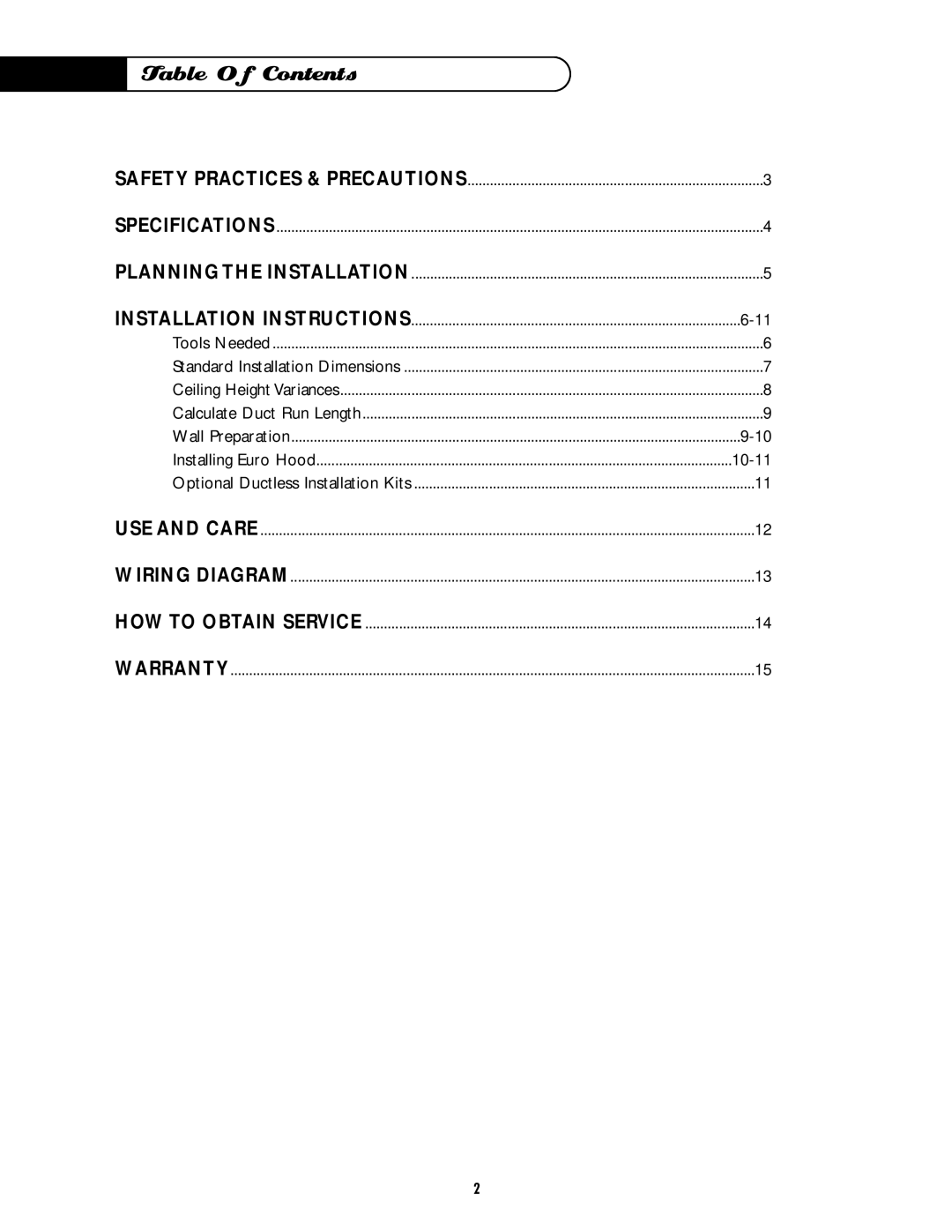 DCS EH-36SS, EH-30SS manual Table Of Contents 