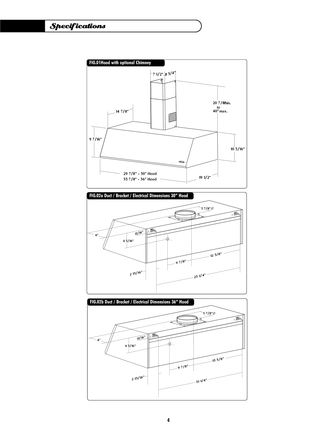 DCS EH-36SS, EH-30SS manual Specifications, Hood with optional Chimney 