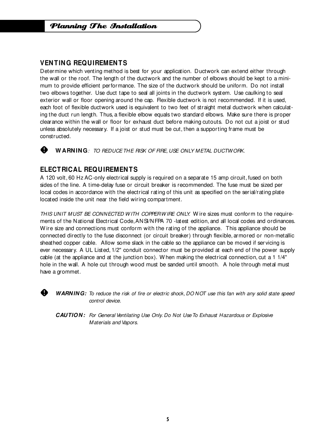 DCS EH-30SS, EH-36SS manual Planning The Installation, Venting Requirements, Electrical Requirements 