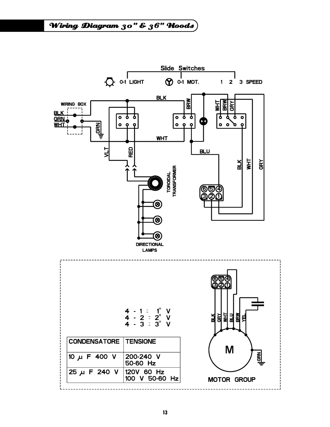 DCS EH-30SS, EH-36SS manual Wiring Diagram 30” & 36” Hoods 