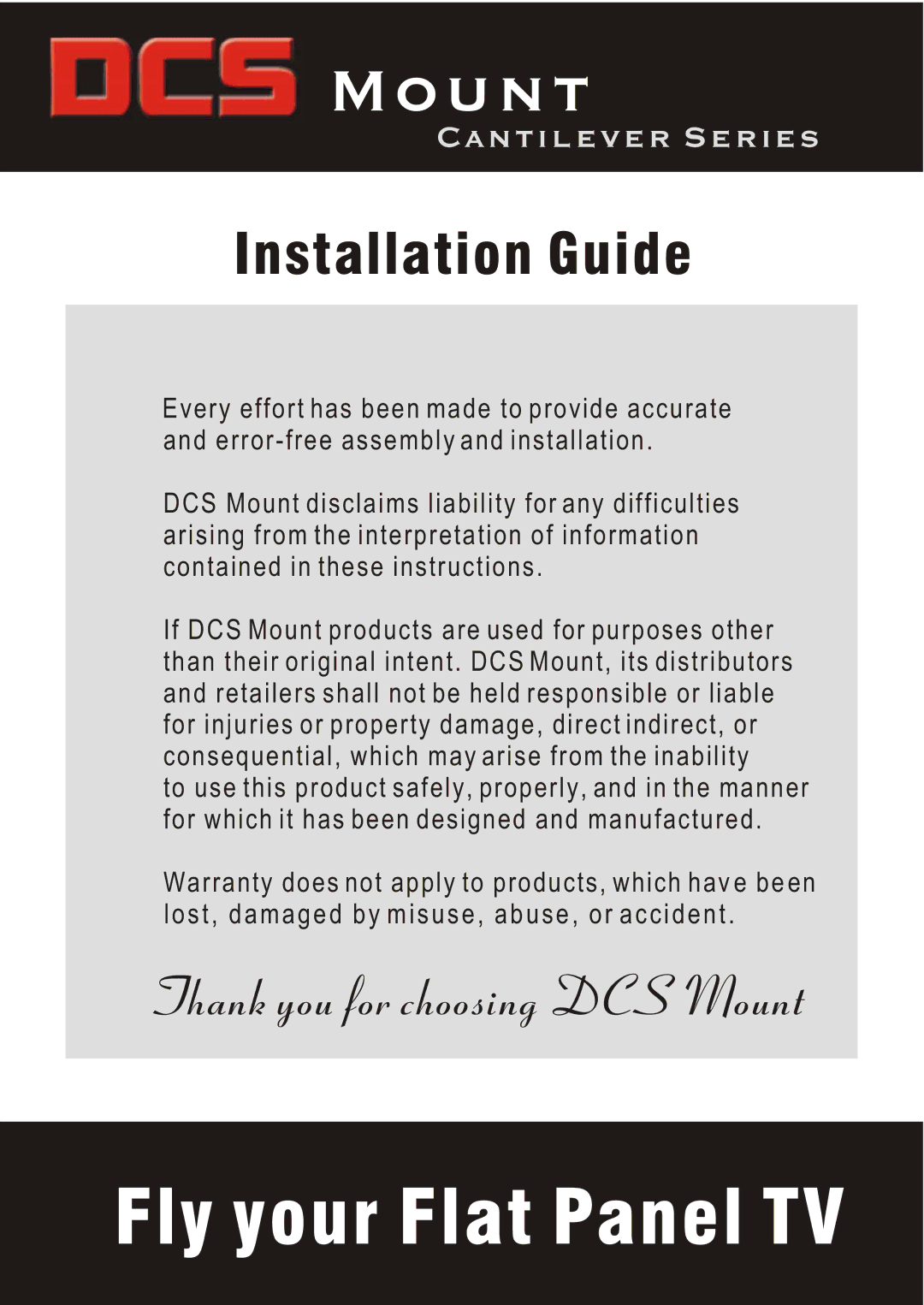 DCS Flat Panel TV warranty Mount 