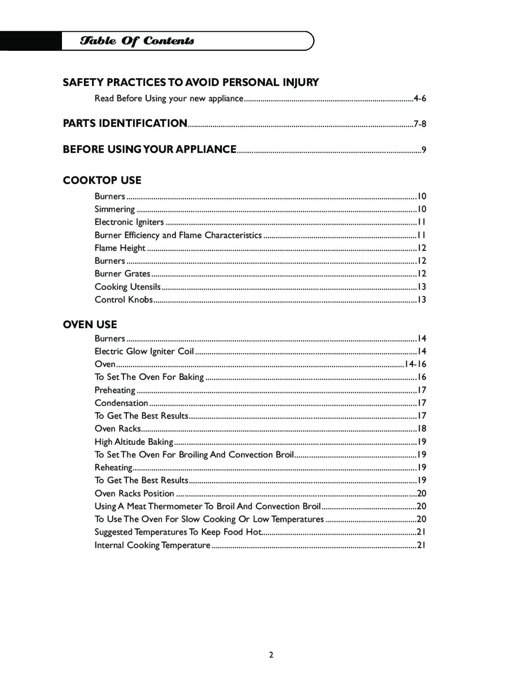 DCS I RGSC-305PL, I RGSC-305WT, I RGSC-305SS, I RGSC-305BK, I RGSC-305GN, I RGSC-305BL manual Table Of Contents 