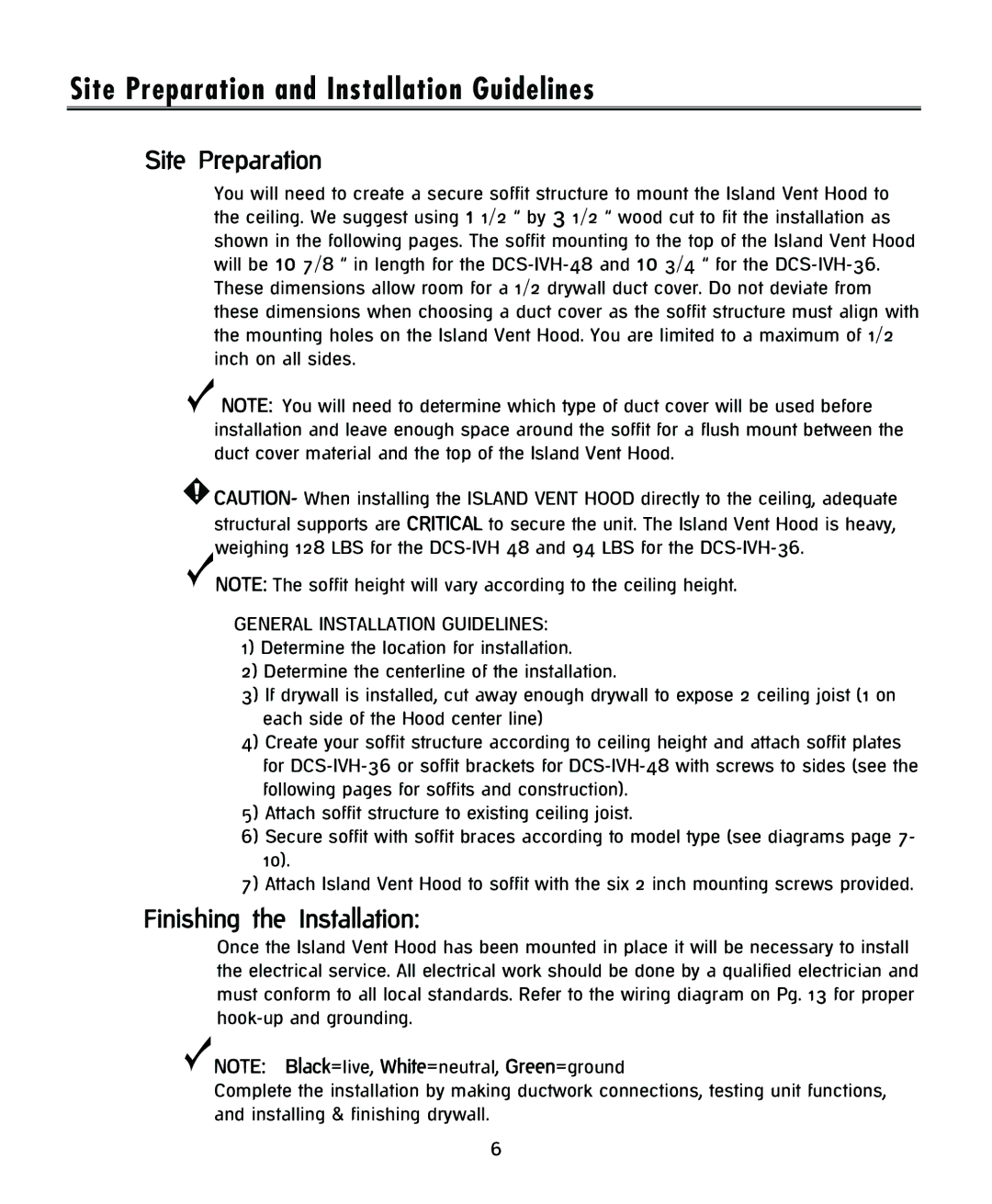 DCS IVH-48 installation instructions Site Preparation and Installation Guidelines, Finishing the Installation 