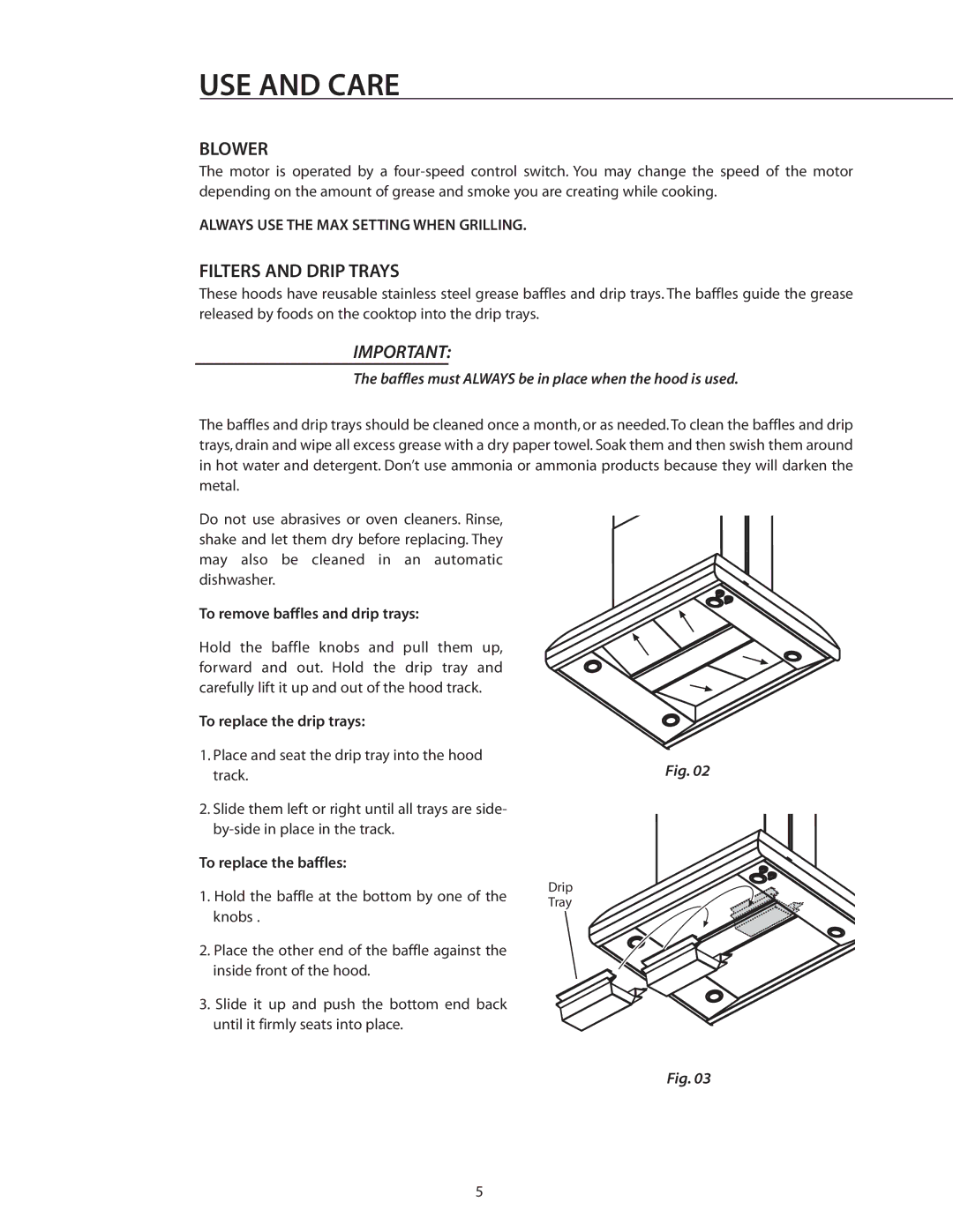 DCS IVS40, IVS52 manual Blower, Filters and Drip Trays 