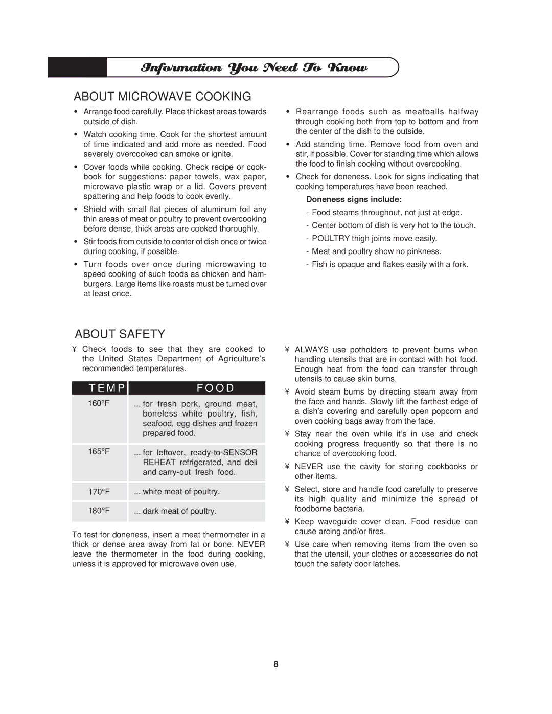 DCS MO-24SS manual About Microwave Cooking, About Safety, M P O D, Doneness signs include 