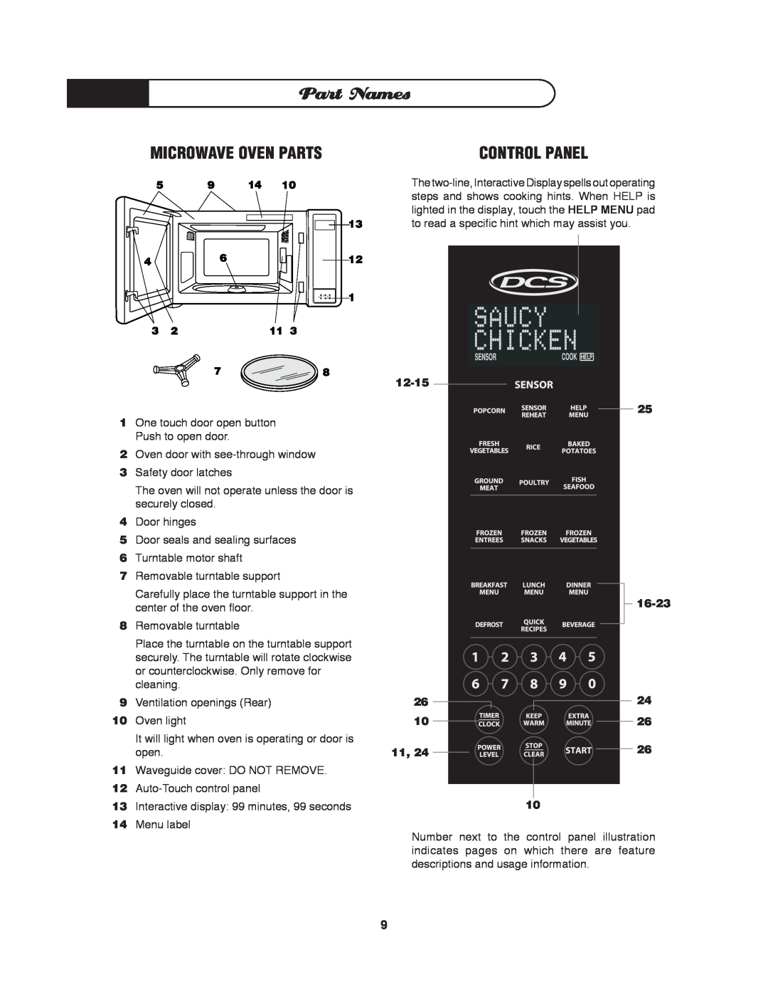 DCS MO-24SS manual Part Names, Microwave Oven Parts 