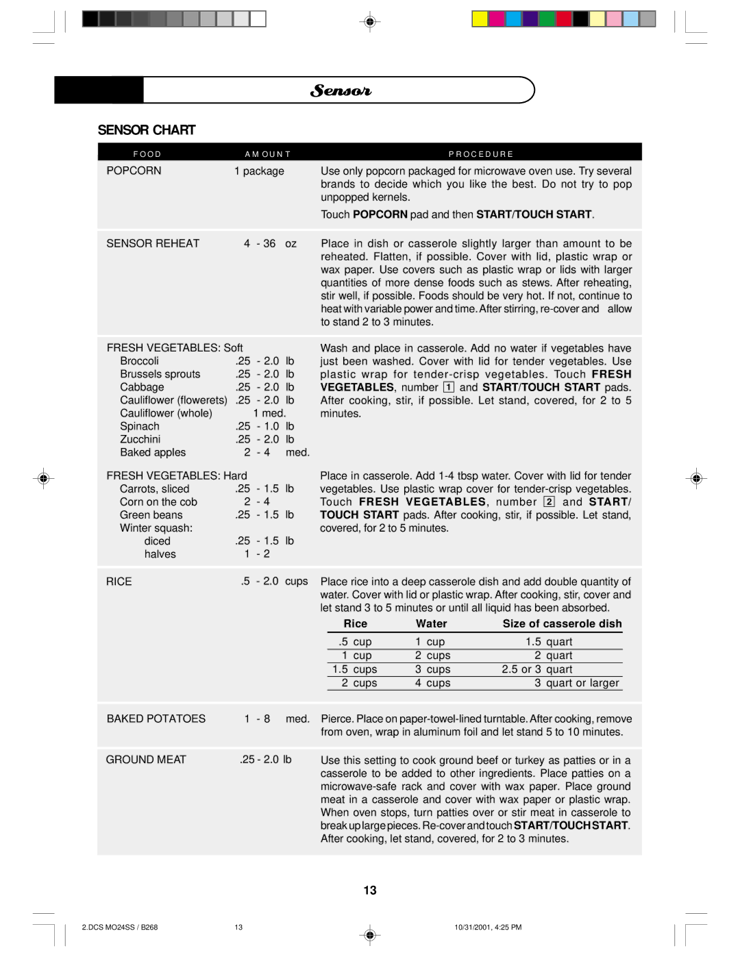 DCS MO24SS manual Sensor Chart, O C E D U R E 