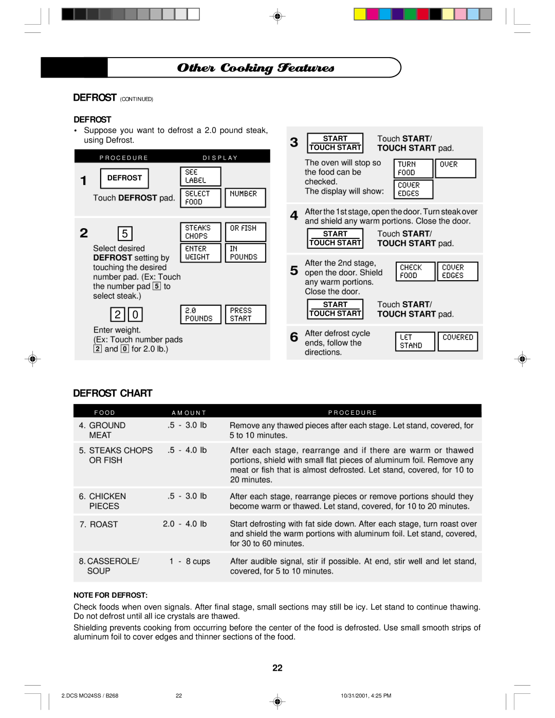 DCS MO24SS manual Defrost Chart 