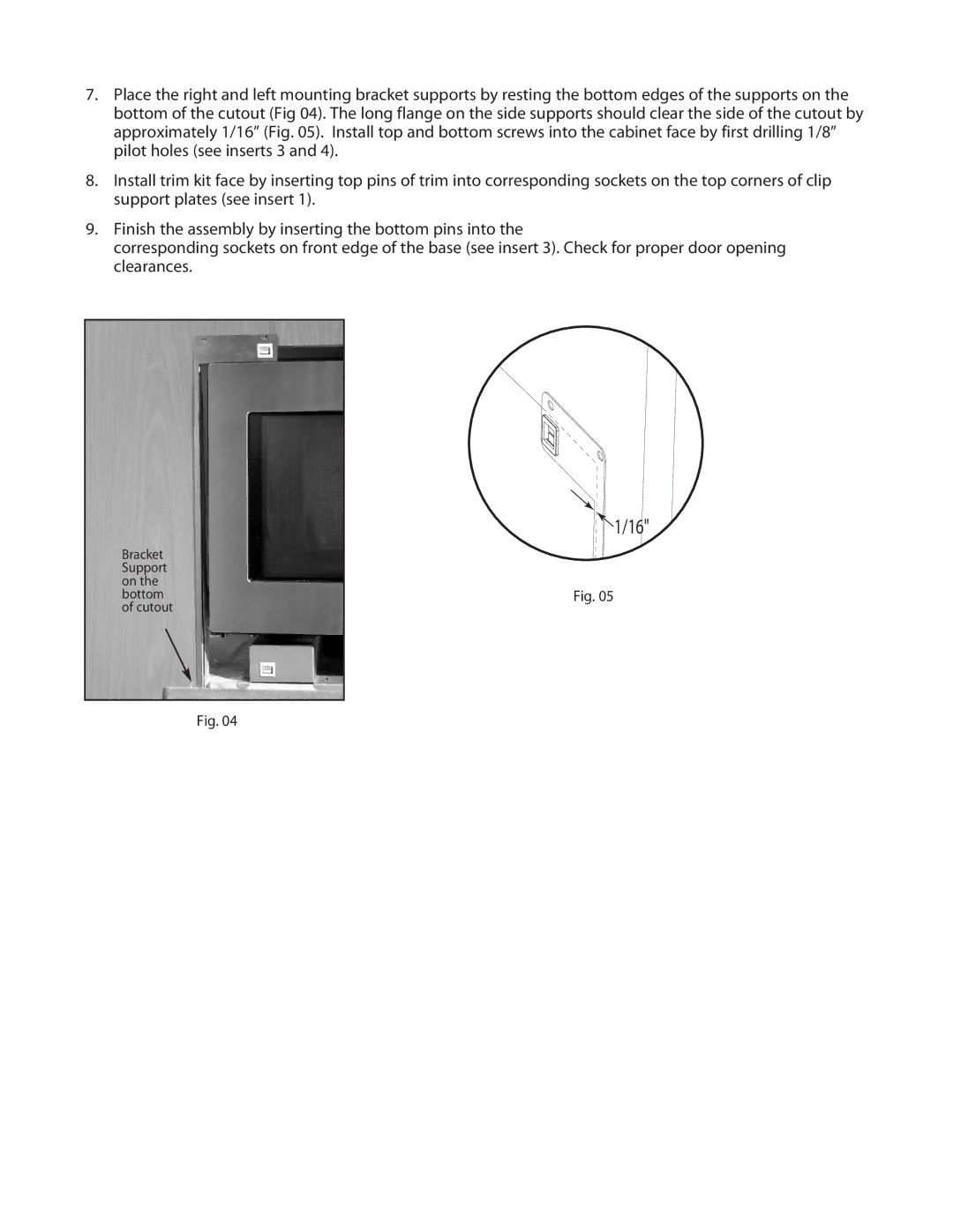 DCS MOTTK30 installation instructions Bracket Support on the bottom of cutout 