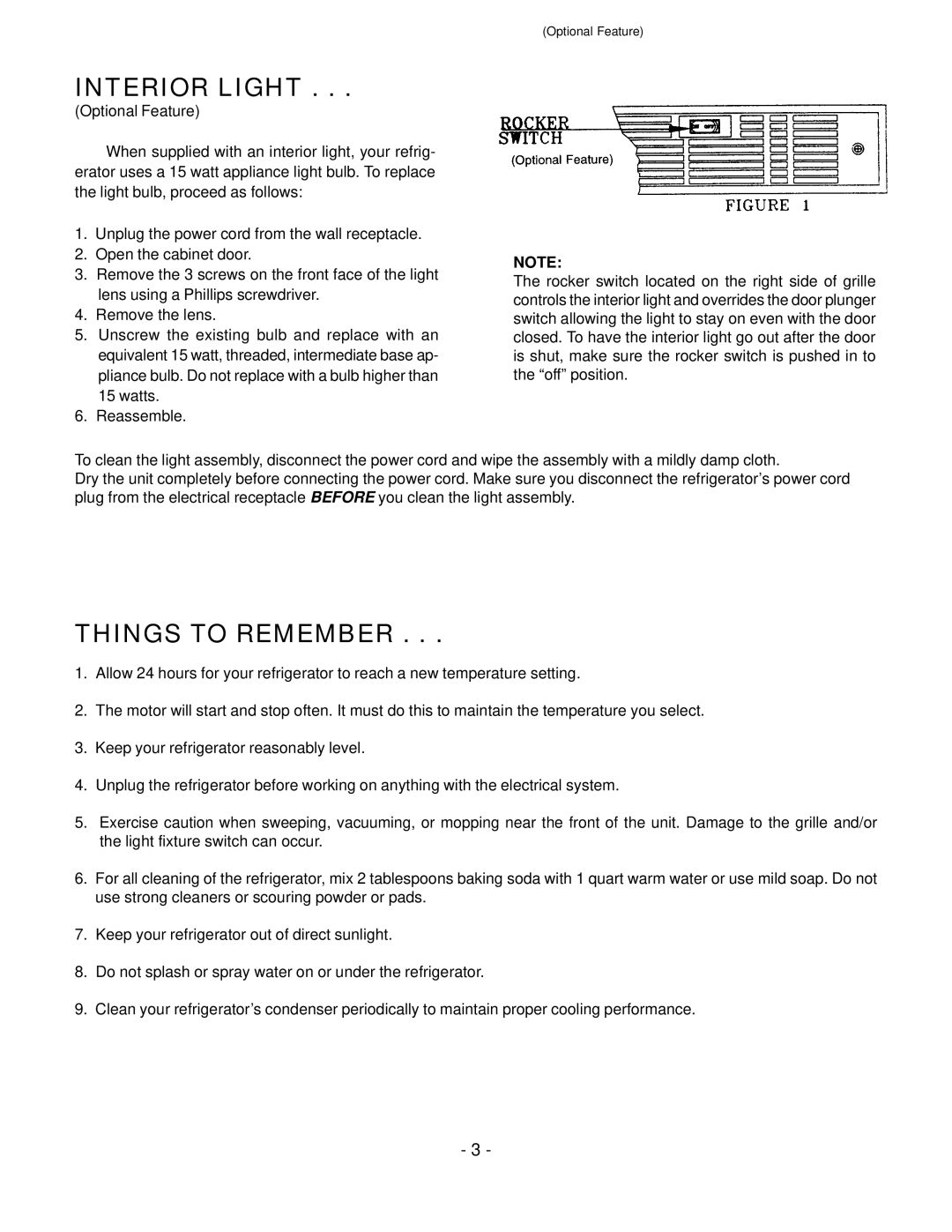 DCS OUTDOOR REFRIGERATOR AND BEVERAGE ALL REFRIGERATOR manual Interior Light, Things to Remember 