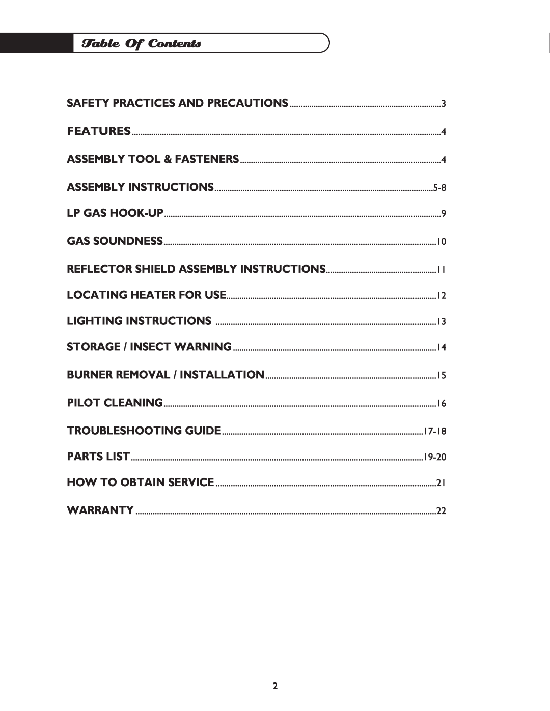 DCS PHFS-DW-SS, PHFS-DW-BK, PHFS-DWWT, PHFS-DW-BL, PHFS-DW-GN, PHFS-DW-BZ manual Table Of Contents, 17-18, 19-20 