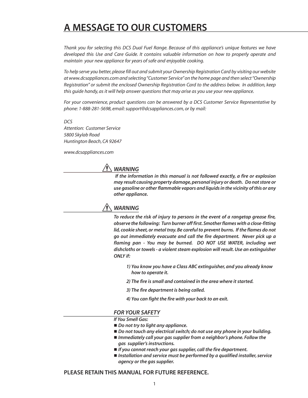 DCS RDS-305 manual Message to OUR Customers, Please Retain this Manual for Future Reference 