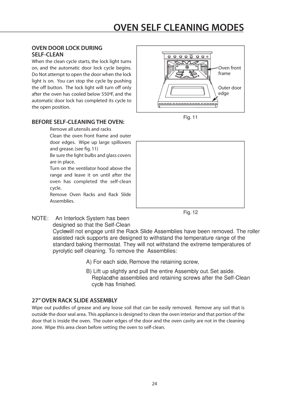 DCS RDS-305 manual Oven Self Cleaning Modes, Oven Door Lock During SELF-CLEAN, Oven Rack Slide Assembly 