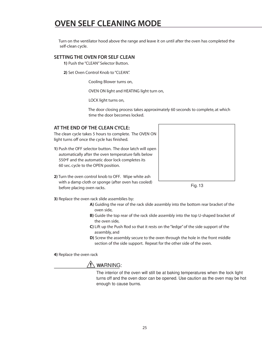 DCS RDS-305 manual Oven Self Cleaning Mode, Setting the Oven for Self Clean, AT the END of the Clean Cycle 