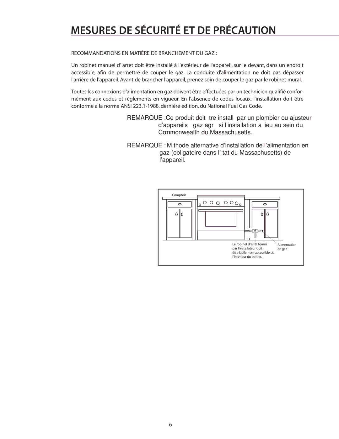 DCS RDS-305 manual Recommandations EN Matière DE Branchement DU GAZ 