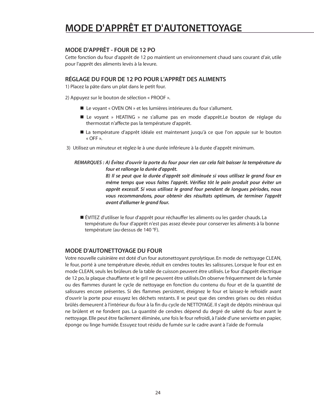 DCS RDS-305 Mode Dapprêt ET Dautonettoyage, Mode Dapprêt Four DE 12 PO, Réglage DU Four DE 12 PO Pour Lapprêt DES Aliments 