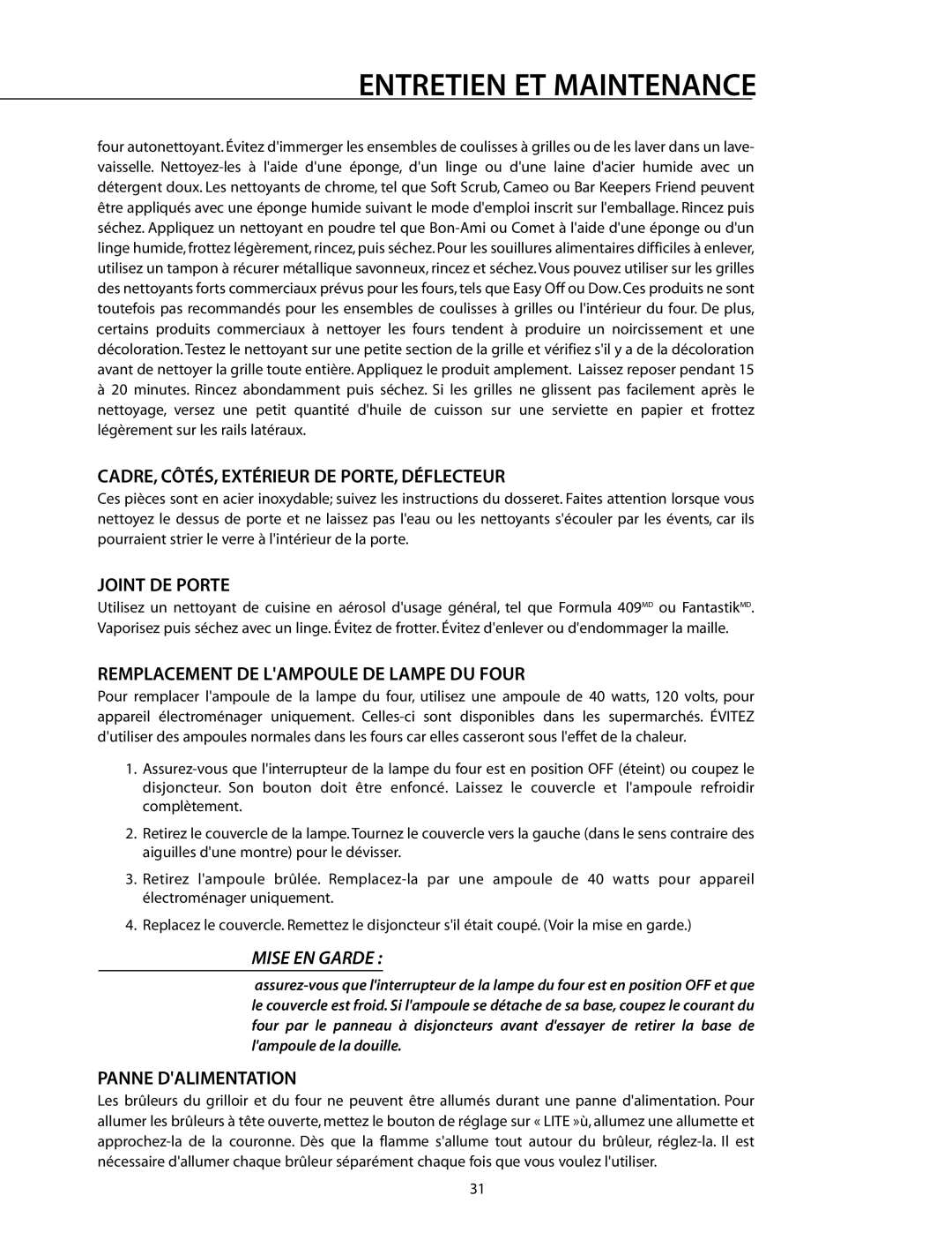 DCS RDS-305 manual CADRE, CÔTÉS, Extérieur DE PORTE, Déflecteur, Joint DE Porte, Remplacement DE Lampoule DE Lampe DU Four 