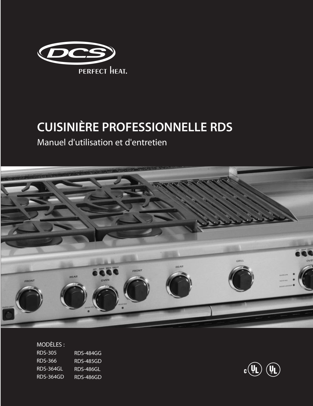 DCS RDS-305 manual Cuisinière Professionnelle Rds, Manuel dutilisation et dentretien, Modèles, RDS-364GD RDS-486GD 