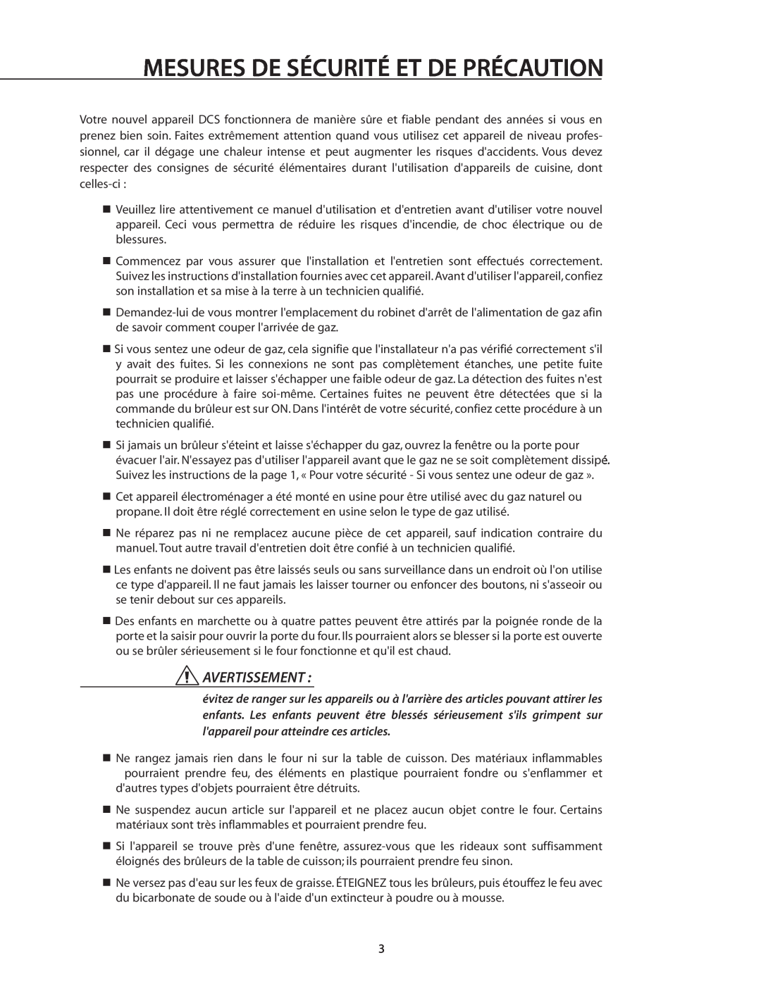 DCS RDS-305 manual Mesures De Sécurité Et De Précaution, Avertissement 