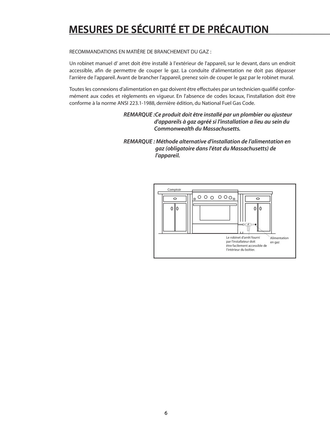 DCS RDS-305 manual Mesures De Sécurité Et De Précaution, Recommandations En Matière De Branchement Du Gaz 