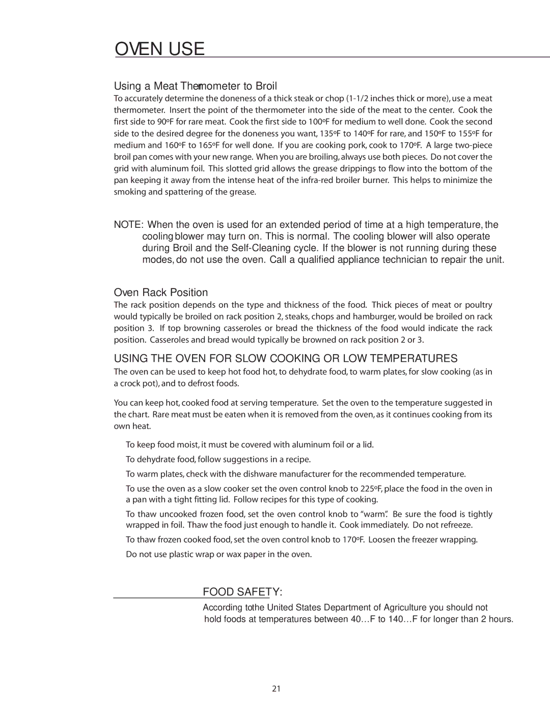 DCS RDS-484GG Using a Meat Thermometer to Broil, Oven Rack Position, Using the Oven for Slow Cooking or LOW Temperatures 
