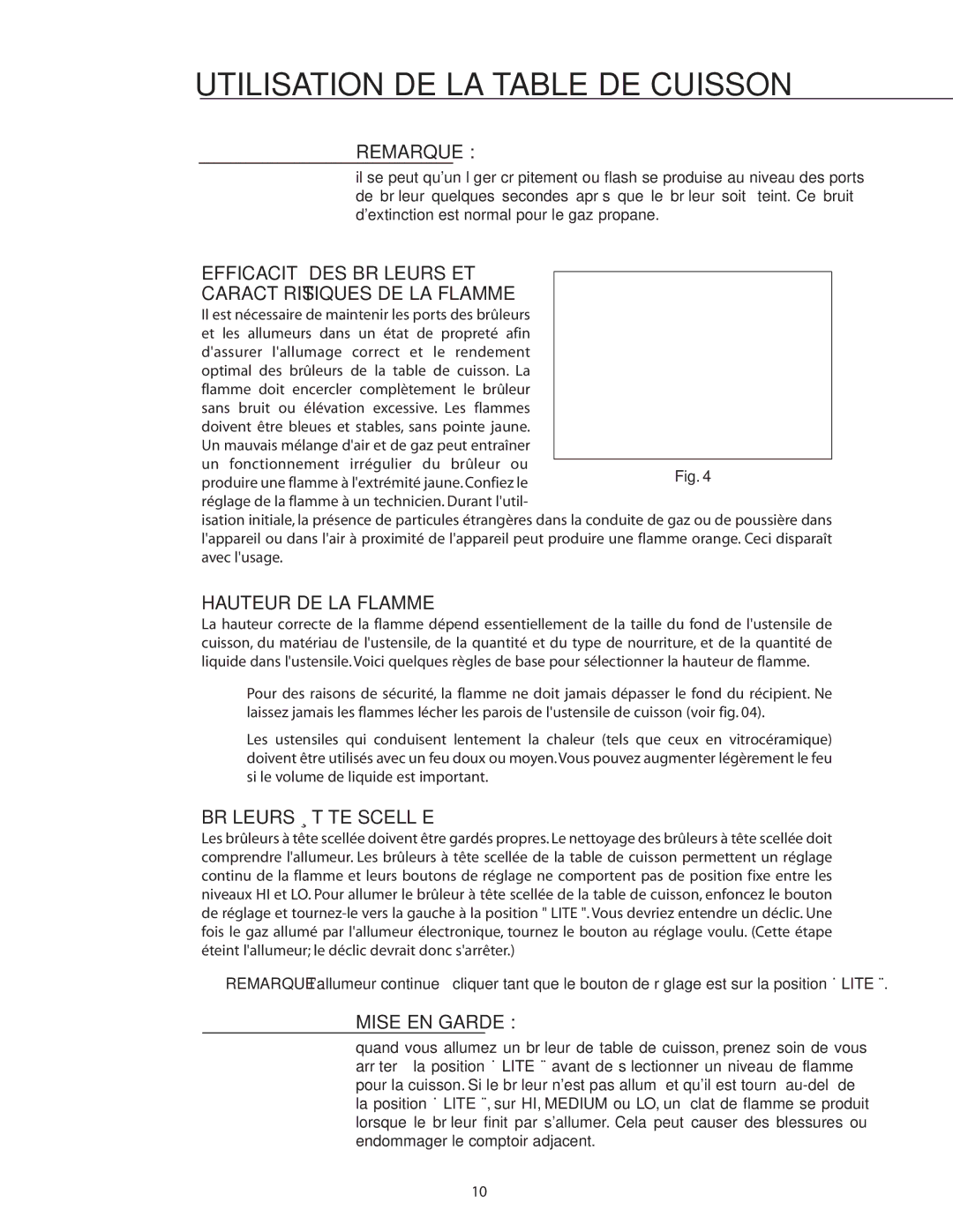 DCS RDS-486GL Efficacité DES Brûleurs ET Caractéristiques DE LA Flamme, Hauteur DE LA Flamme, Brûleurs À Tête Scellée 