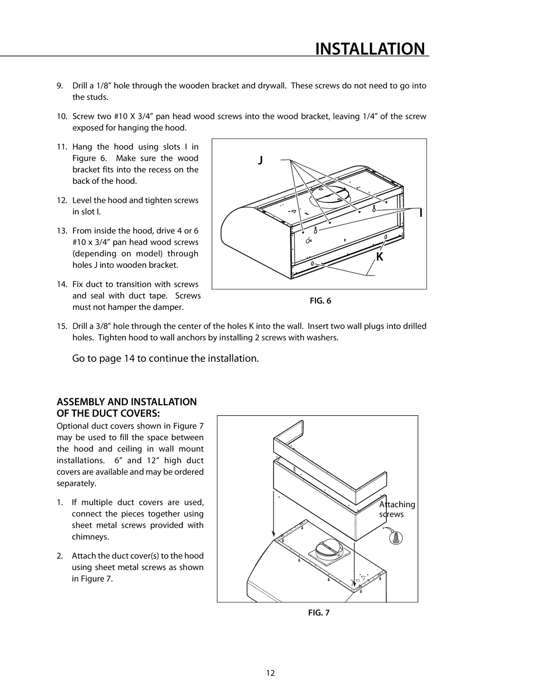 DCS RDS-364GD manual Assembly and Installation Duct Covers 